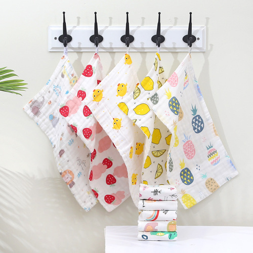 Children's towel six-layer gauze cotton face wash baby towel baby newborn high-density cartoon small handkerchief