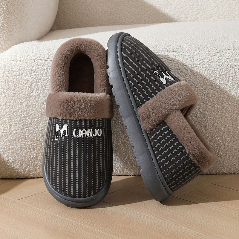 Мужские хлопчатобумажные шлепанцы и зимние домашние нескользящие в помещении толстые подошвы дома теплая и бархатная пожилая хлопчатобумажная обувь для мужчин