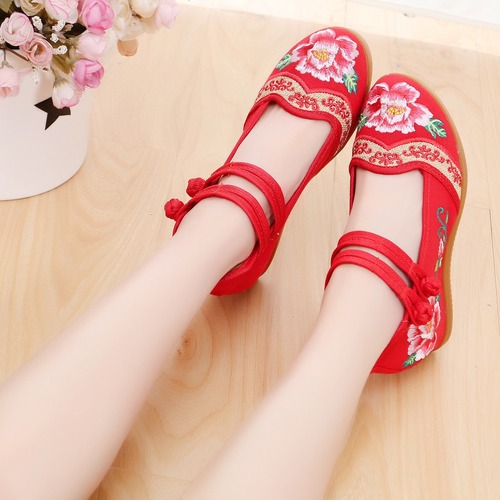 Yueqin 2020 new ethnic style double-button canvas shoes with height increasing women's shoes bridal high heels