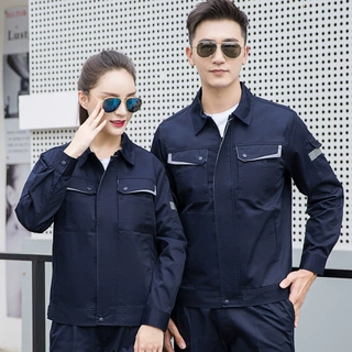 春秋长袖男女工作服套装汽修工厂车间建筑工地上衣耐磨劳保服定制