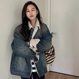 2026冬装新款牛仔外套女加绒羊羔毛棉服韩版宽松复古夹克