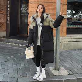 美式撞色拼接羽绒棉服女中长2025冬新款韩版宽松棉袄加厚保暖棉衣
