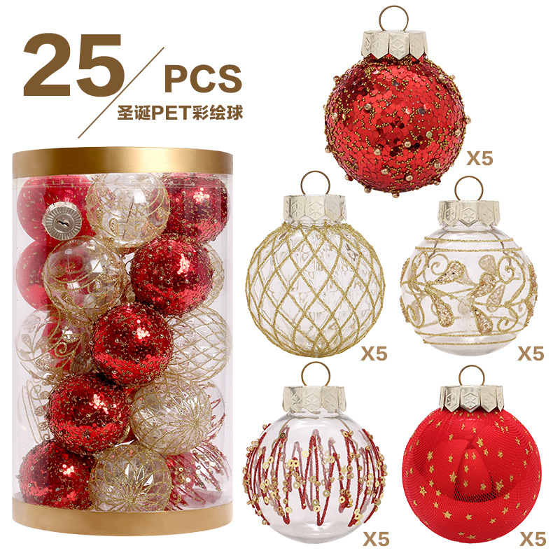 Transfronterizo nuevas decoraciones navideñas boutique de oro rojo PET pintado bola de Navidad traje de bola decorativa del árbol de Navidad