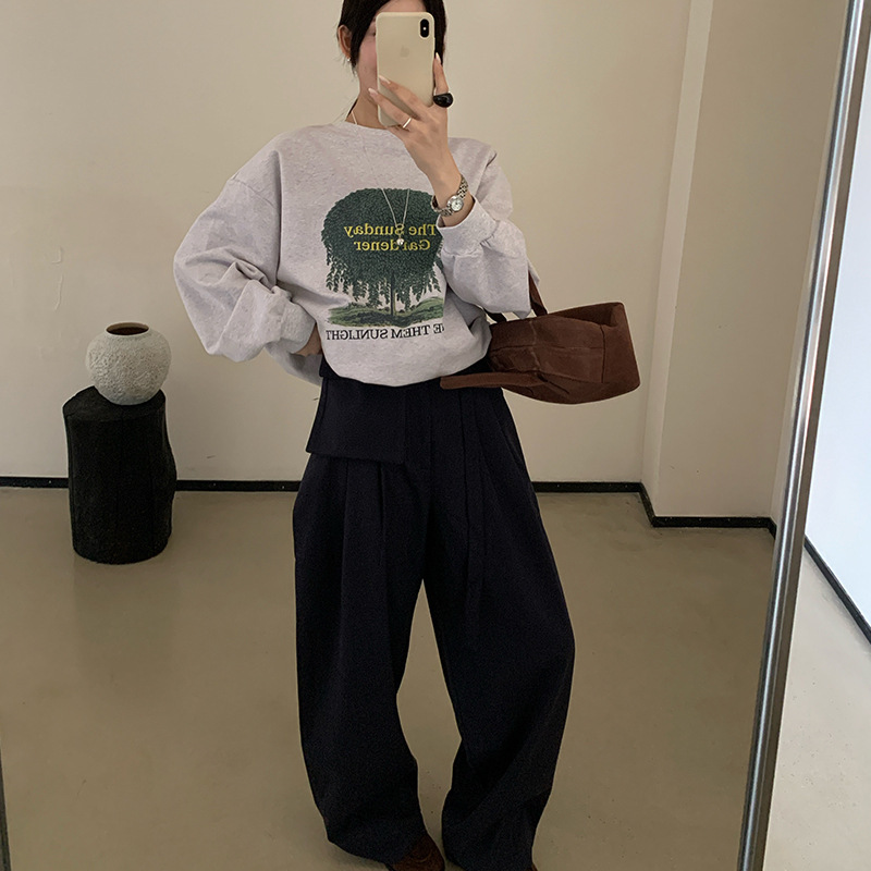 韩国东大门2025秋季新款松弛感简约休闲高腰显瘦带腰包西装长裤女|undefined