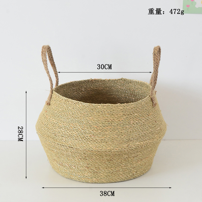 Nordic cesta de flores portátil cesta tejida maceta paja planta de bambú paja piso plegable bolsa de paja cesta tejida