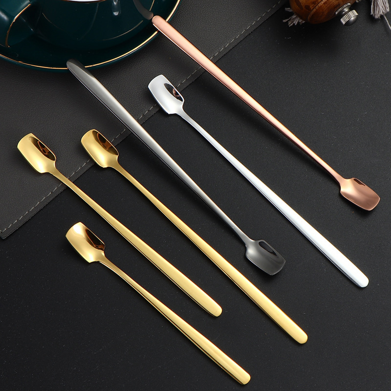 304 Stainless Steel Square Head Spoon, High-end Creative Coffee Spoon, Long Handle Mixing Spoon, Gift Spoon, Spoon, Gift Box Spoon 304 Stainless Steel Square Head Spoon, High-end Creative Coffee Spoon, Long Handle Mixing Spoon, Gift Spoon, Spoon, Gift Box Spoon