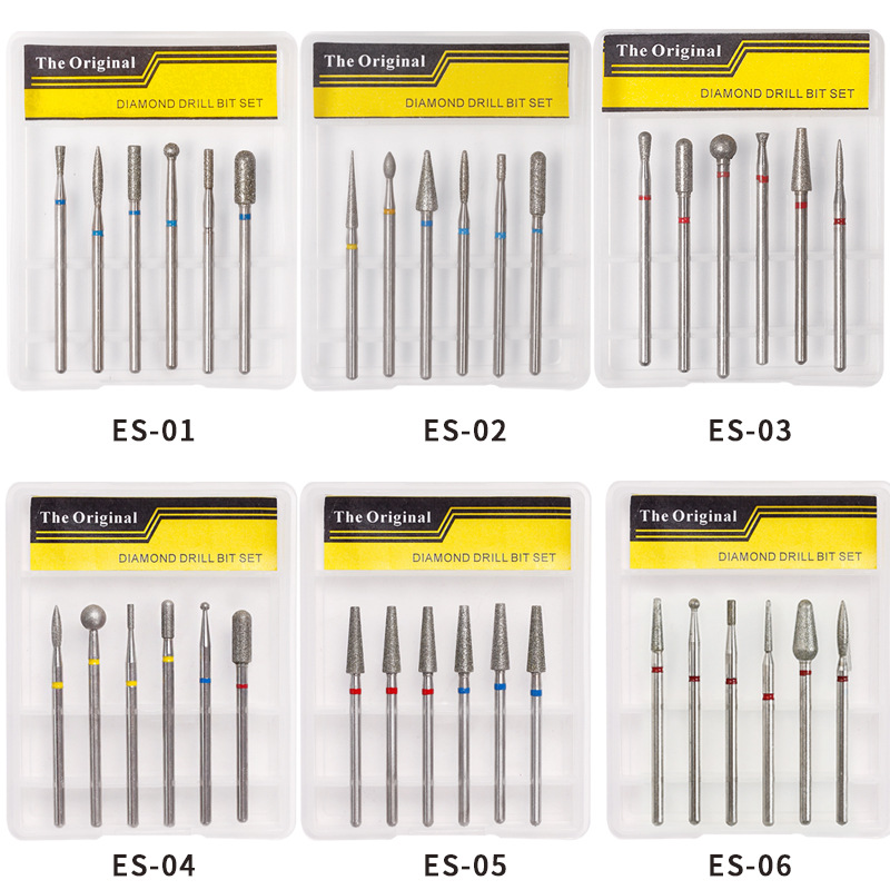 Traje de cabeza de molienda de diamante ruso para uñas 6 traje de cabeza de molienda exfoliante de pretratamiento de alta calidad en caja