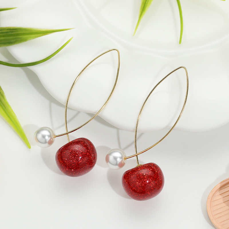 Aretes de cereza roja para mujer – colgante exquisito, fruta de imitación versátil, nuevo estilo