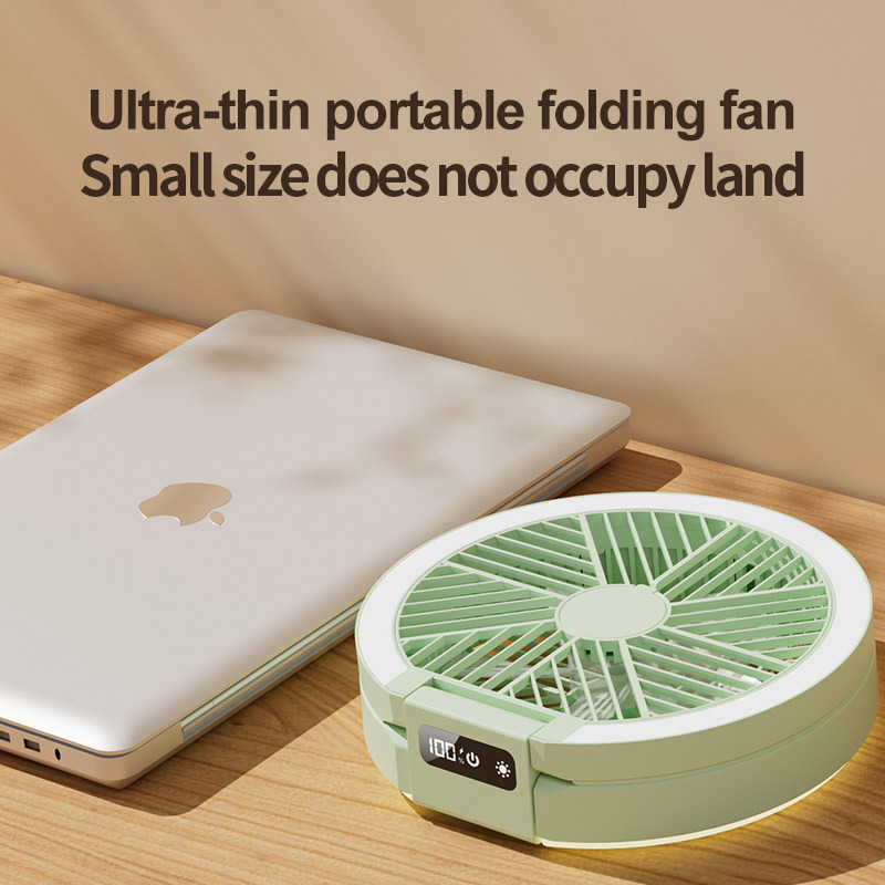 Cross-Border Household Table Fan Dormitory Camping Digital Display Ultra-Thin Mini Fan Foldable Night Light Stand Five-Speed Speed Adjustment