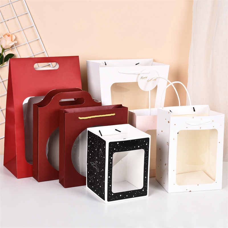 Fabricantes de Tarjeta blanca bolsa de regalo de la ventana bolsa de regalo personalizado papel embalaje bolsa impresión logo venta al por mayor