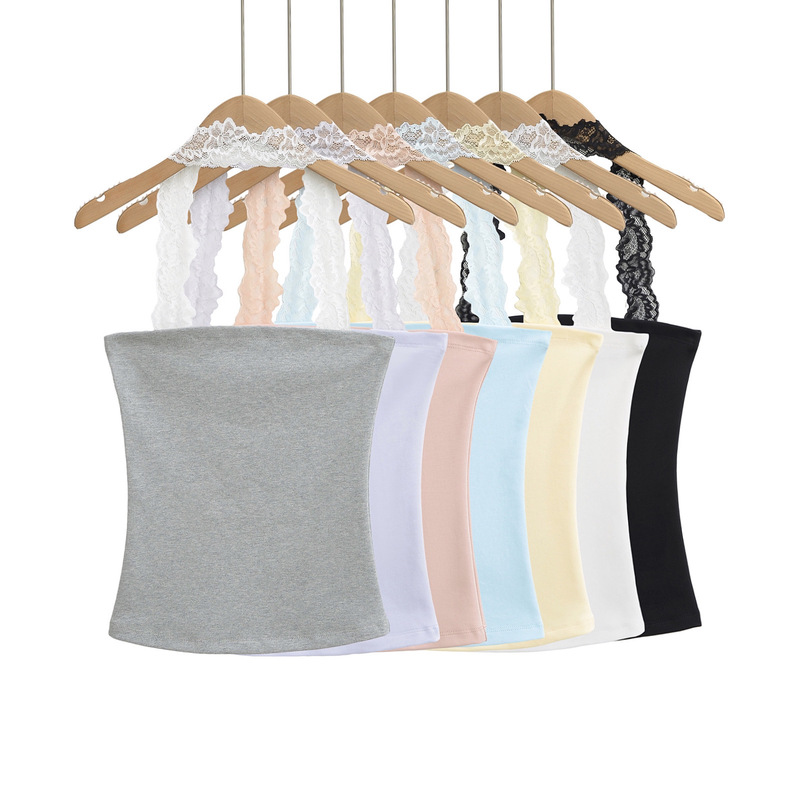 2025 Summer Pure Wants to Wear Lace Hanging Neck Slim-fit Strapless Vest Women's Inner Short Tight Camisole Trendy Top