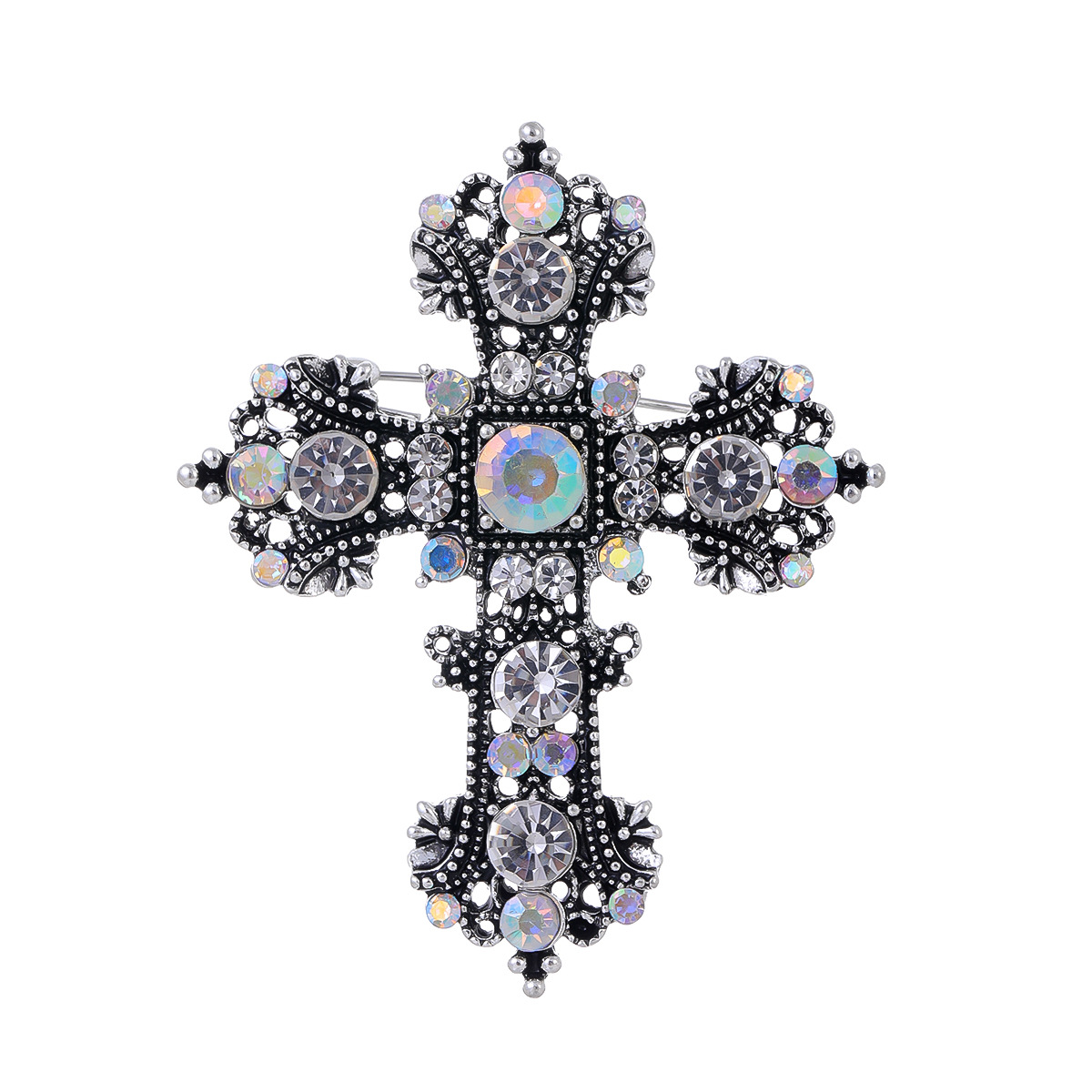 Middle Ancient Rhinestone Cross Brooch Baroque European and American Men's Court Style Suit Jacket Pin Accessories Corsage