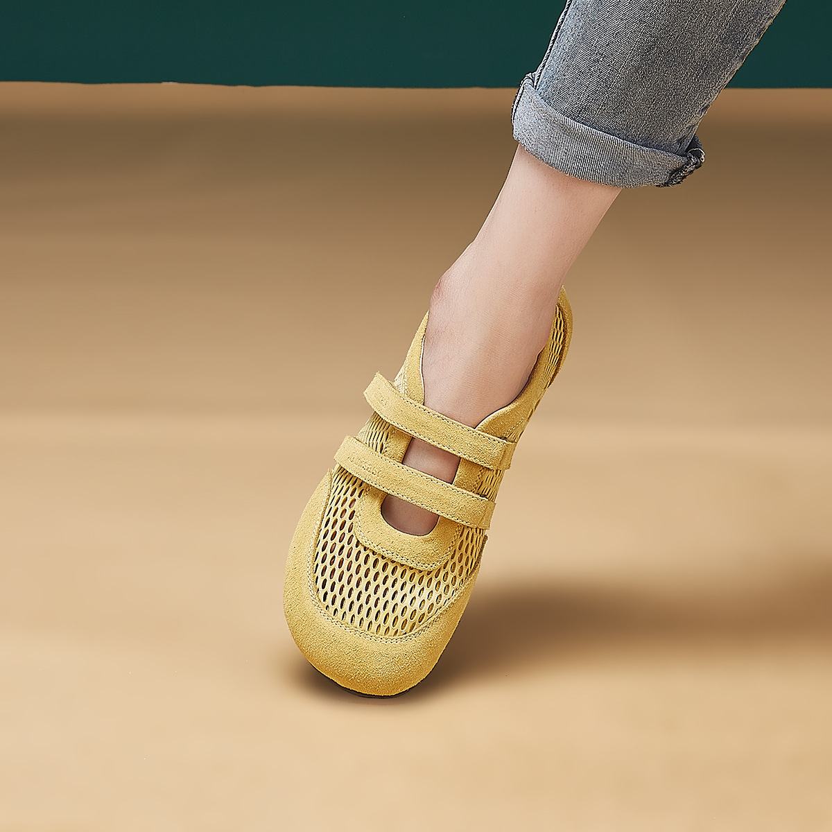 平底运动玛丽珍鞋2025年新款魔术贴休闲鞋韩版芭蕾舞蹈鞋绒面单鞋