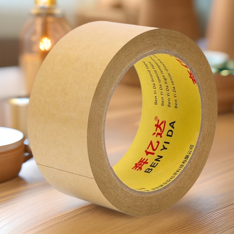 Kraft paper tape water-free self-adhesive strong high viscosity environment-friendly degradable yellow packing paper tape 50 meters Kraft paper tape water-free self-adhesive strong high viscosity environment-friendly degradable yellow packing paper tape 50 meters