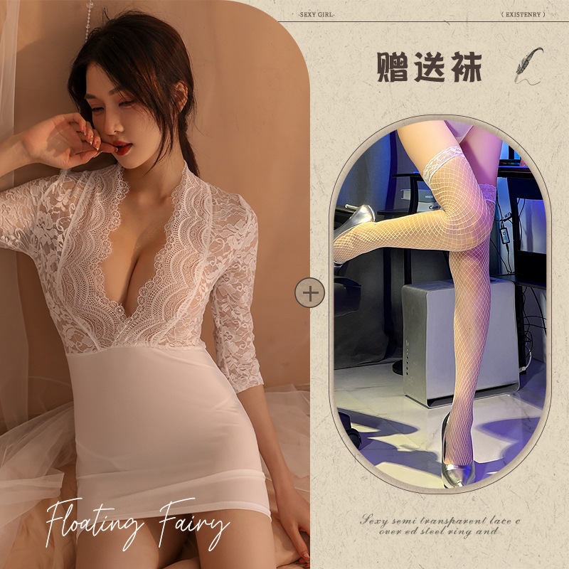 White large size + white fishnet stockings
