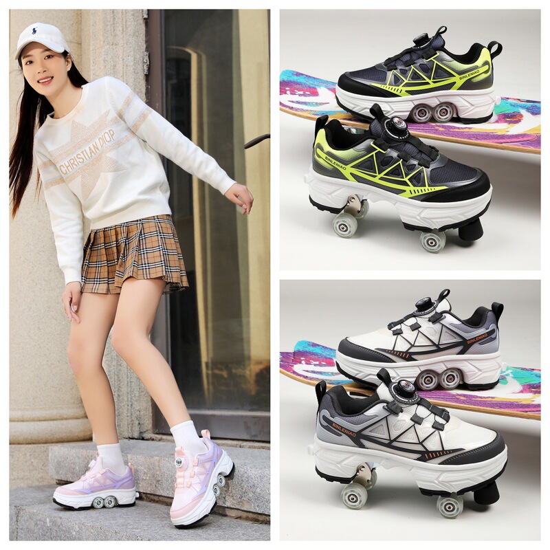 New Adult Four-Wheel Roller Skates for Men, One-Touch Retractable with Brakes, Women's Roller Shoes with Wheels, Direct Cross-Border Supply