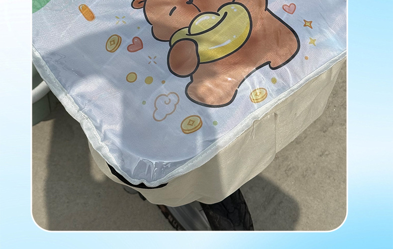 New electric bike front basket PVC waterproof cover, bicycle basket dust cover, cartoon-themed universal modification accessory