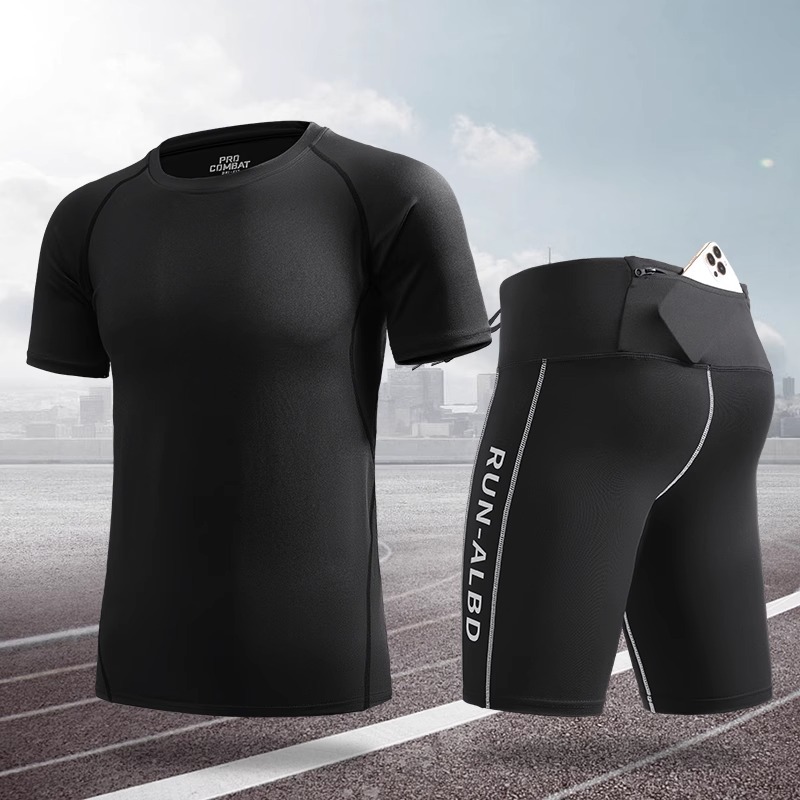 Set de carrera de secado rápido para hombres de verano helado ropa deportiva alta elástica ropa de entrenamiento de maratón de atletismo respirable
