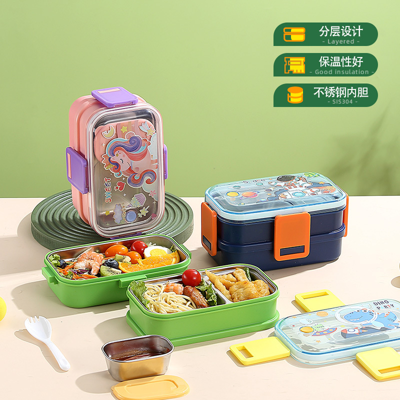 Stainless steel lunch box 304 double-layer cartoon lunch box with…