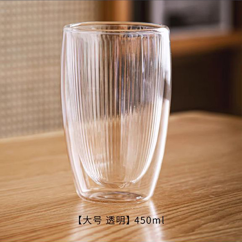 Colorido de doble capa Taza de borosilicato a rayas taza de vidrio transparente taza de agua desayuno bebida jugo Taza de leche taza de café