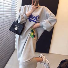 秋冬设计感字母印花卫衣裙侧边口袋慵懒风连衣裙女休闲百搭宽松潮