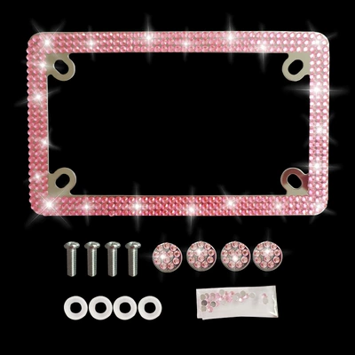 License plate holder/license plate holder Motorcycle License Plate Frame with Diamond-Encrusted - pink