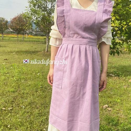 Foreign trade Korean version retro ruffled apron floral barista art smock milk tea barista manicure bib