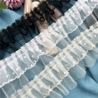 圆点点双层皱褶无弹蕾丝波点网纱花边DIY袜子女服装辅料各类装饰