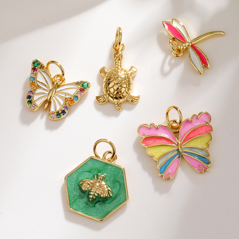 1 Pièce Mignon Tortue Libellule Papillon Le Cuivre Émail Placage Bijoux Accessoires display picture 6