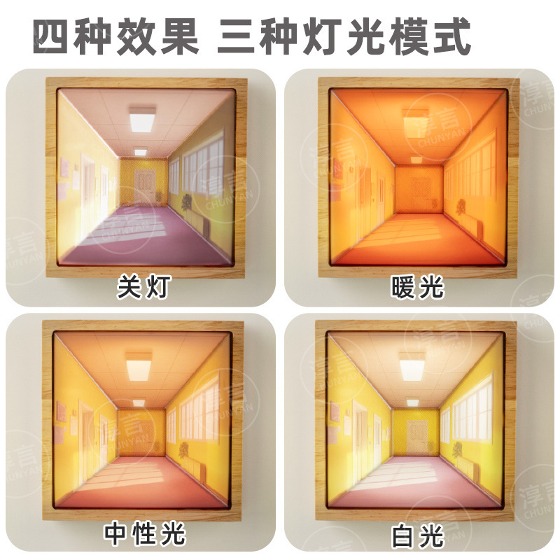 淳言3d裸の目の視覚の小さい夜の明かりの客間の家庭用の軽い豪華な木の穴を開けないで壁の明かりのベッドの頭の上で雰囲気の明かりを並べます。|undefined