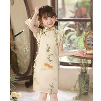 Платье Cheongsam для девочек в древнем стиле династии Хань, новая детская одежда 2025 года, улучшенная новая одежда в стиле шинуазри Guzheng, летняя одежда для выступлений