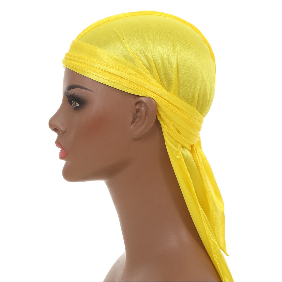 Monochrome Silk Satin Long Tail Braid Pirate Hat Elastic Baotou Hat Chemotherapy Hat silky durag