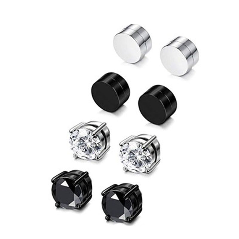 Chengyu Jewelry Fashion Japanese Stainless Steel Zircon Non-Pierced Magnetic Earrings Studs Set_voghion.com