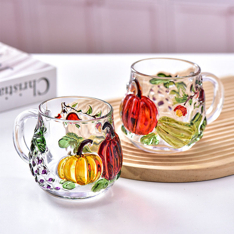 Flaventz pintado calabaza taza de vidrio taza de oficina taza de café taza de leche casera taza de té taza de agua