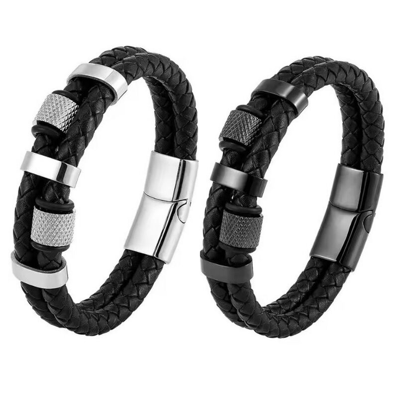 European and American Men's Two-Layer Leather Bracelet, Fashionable Beaded Woven Alloy Accessories, Trendy Bracelet Jewelry European and American Men's Two-Layer Leather Bracelet, Fashionable Beaded Woven Alloy Accessories, Trendy Bracelet Jewelry