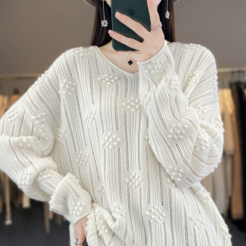 Демисезонный вязаный шерстяной свитер, oversize, оптом