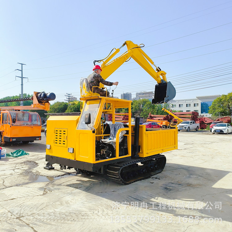 农用山地沟渠自卸随车挖掘机河道清淤挖沙治理全地形履带式随车挖
