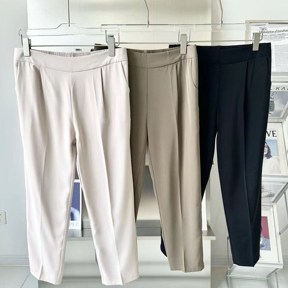 (2개) 2024 HEJIA MULBERRY 실크 자른 바지 슬리밍 바지 여성용 반 탄성 높은 허리 간단한 통근 얇은 캐주얼 바지