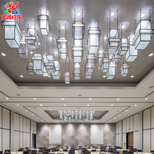 非标造型长方形吊灯新中式酒店大堂中国风组合灯工程玻璃组合灯具
