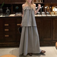 2025年清冷高级感穿搭套装女夏季一字肩吊带上衣半身裙休闲两件套