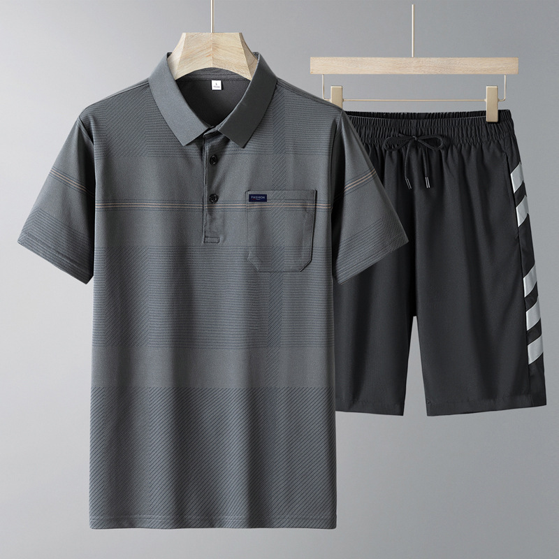 Papá traje de seda de hielo traje de manga corta para hombres de mediana edad y ancianos pantalones cortos de secado rápido para hombres de mediana edad verano casual traje de dos piezas
