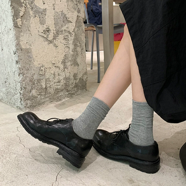 Мытье коровьей кожи ~ Ретро кожаные туфли на толстой подошве Lefu женские осенние британские дерби одиночные туфли