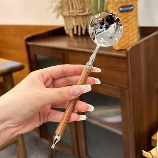 Internet-famous imitation rosewood small round spoon stainless steel spoon household spoon spoon spoon dessert spoon long handle round head spoon