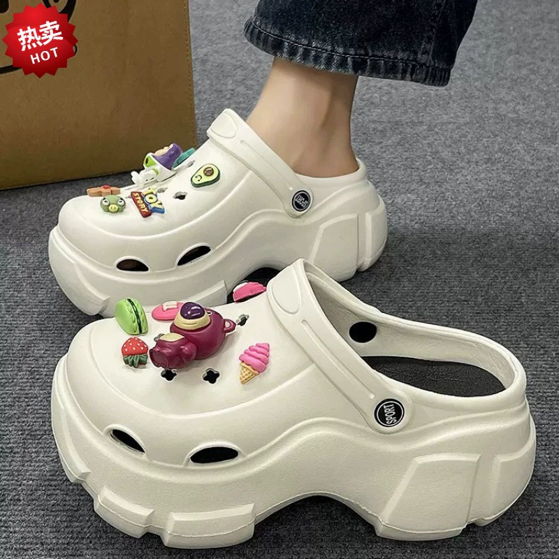 Туфоны с дырками на толстой подошве Летние женские мультфильмы DIY милые дикие