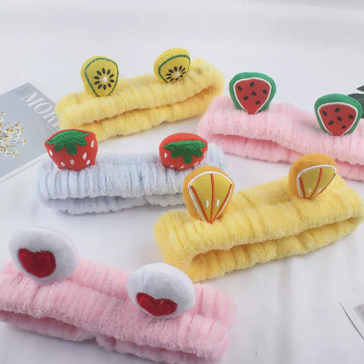 网红毛绒洗脸发带少女韩版卡通水果造型头饰敷面膜化妆束发压发带