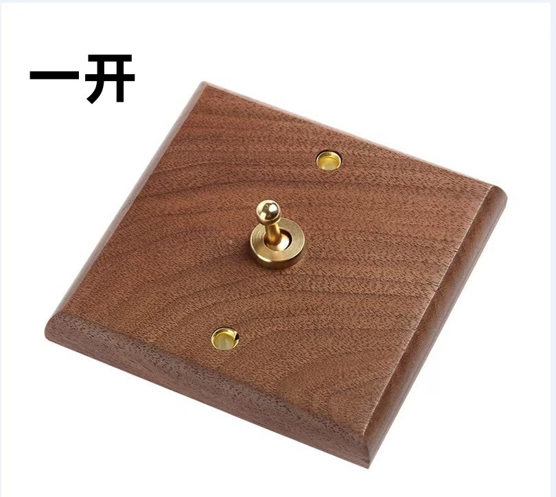 Patrón de madera sólida retro nuez latón dial panel de interruptor residencial chino 86 tipo cinco agujeros con interruptor de toma de corriente oculta
