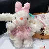 MR185 розовое клетчатое платье с бантом, длинноухий кролик, одно кнопочное розовый шнурок