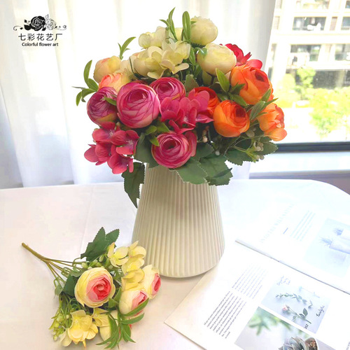 Rose buds, camellia buds, spring core-wrapped fake bouquets, wedding artificial flowers, home flowers, artificial silk flowers, rainbow rose buds