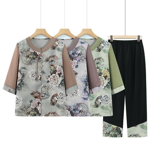2025 New Chinese-Style Loose Cardigan Set for Mothers, Trendy and Fashionable Lightweight Comfortable Tops and Pants for Women