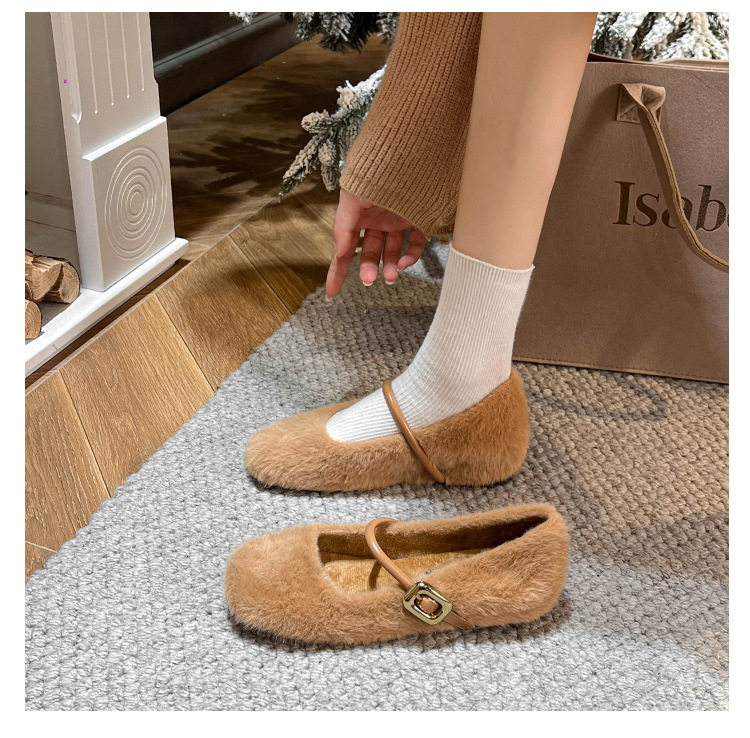 Giày Mary Jane nữ kiểu ballet một dây, gót vừa 3–6 cm, mũi tròn, tăng chiều cao, phủ nhung — Màu nâu đậm, Màu trà sữa, Màu trắng sữa chi tiết 44
